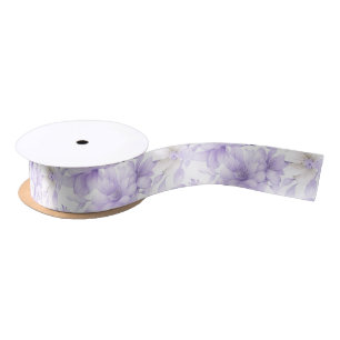 Delicate Watercolor Purple Flowers Satin Ribbon