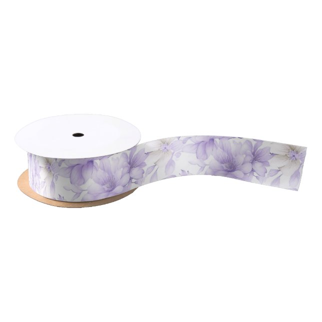 Delicate Watercolor Purple Flowers  Satin Ribbon (Spool)