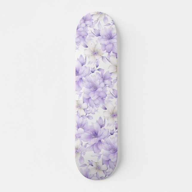 Delicate Watercolor Purple Flowers  Skateboard (Front)