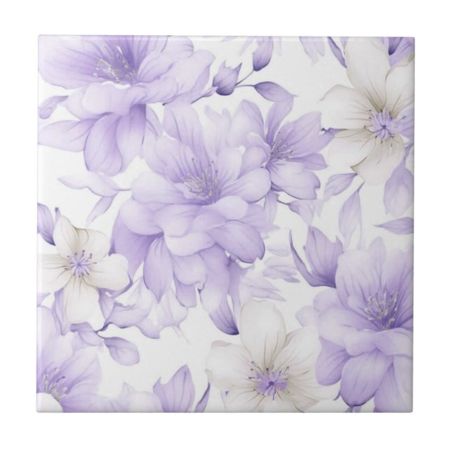 Delicate Watercolor Purple Flowers  Tile (Front)
