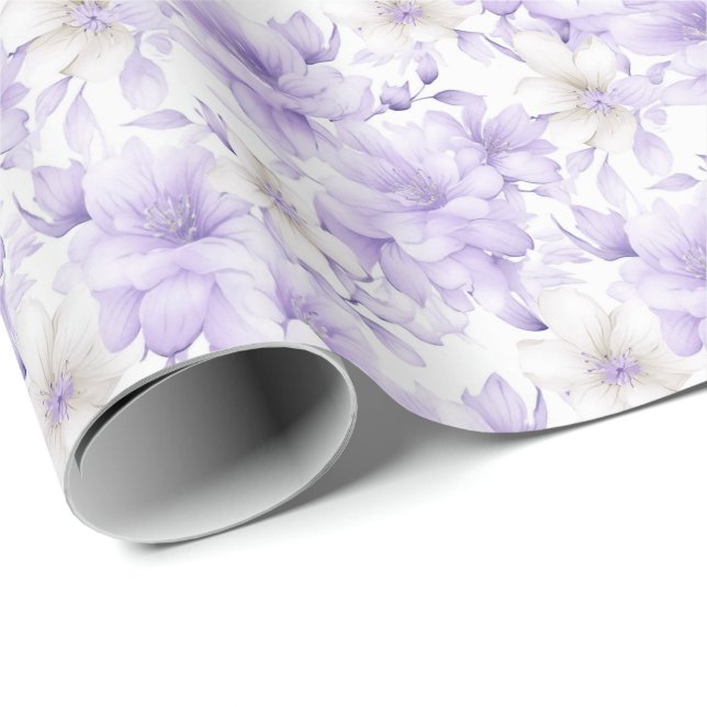 Delicate Watercolor Purple Flowers  Wrapping Paper (Roll Corner)