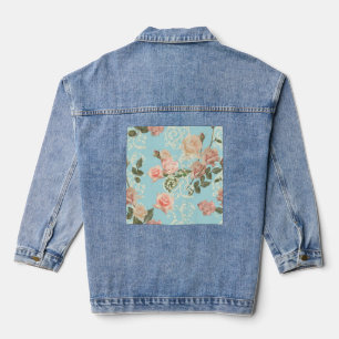 Delicate watercolor rose  denim jacket