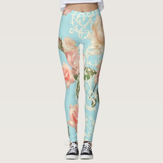 Delicate watercolor rose  leggings (Front)