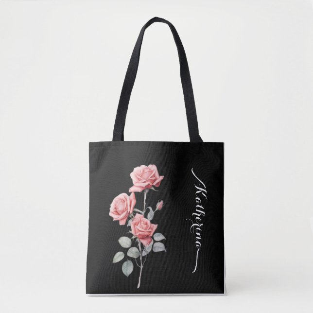Delicate Watercolor Rose Personalised Tote Bag (Front)