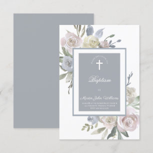 delicate watercolor roses frame Baptism Invitation