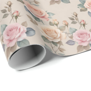 Delicate Watercolor Roses In Soft Pastel Colors  Wrapping Paper