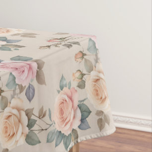 Delicate Watercolor Roses In Soft Pastel Colours Tablecloth