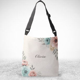 Delicate Watercolor Sketchy Flowers Crossbody Bag