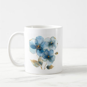 Delicate watercolor sky blue and gold flowers coffee mug