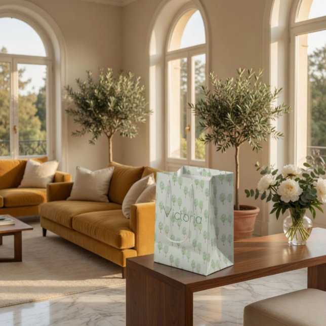 Delicate Watercolor Trees Pattern Light Green  Medium Gift Bag (Creator Uploaded)