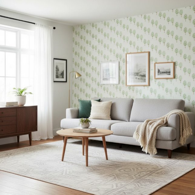 Delicate Watercolor Trees Pattern Light Green  Wallpaper (Creator Uploaded)