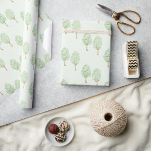 Delicate Watercolor Trees Pattern Light Green Wrapping Paper