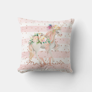 Delicate Watercolor Unicorn Pink Monogram Cushion