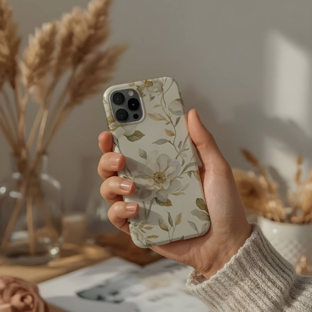 Delicate Watercolor White Floral Pattern iPhone Case (Creator Uploaded)