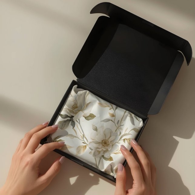 Delicate Watercolor White Floral Pattern Tissue Paper (Creator Uploaded)