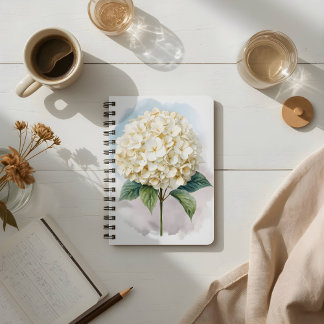 Delicate Watercolor White Hydrangea Bloom Notebook