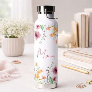 Delicate Watercolor Wildflower Personalised Water Bottle