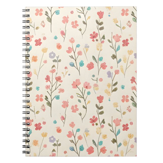 Delicate Watercolor Wildflower Sprigs on Cream Notebook (Front)