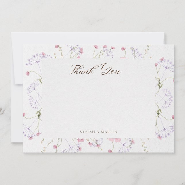 Delicate Watercolor Wildflowers Calligraphy Thank You Card (Front)