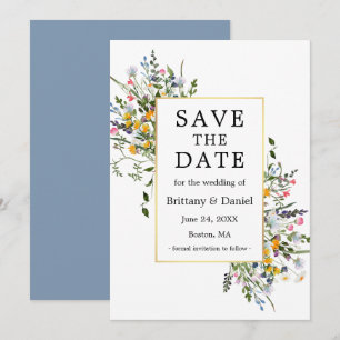 Delicate Watercolor Wildflowers Gold Dusty Blue Save The Date