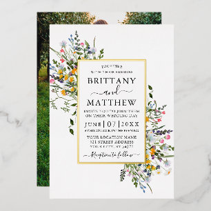 Delicate Watercolor Wildflowers Photo Wedding Gold