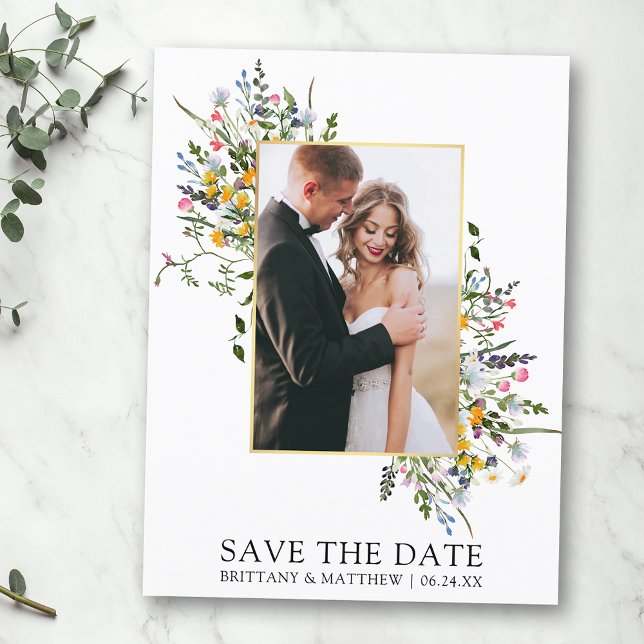 Delicate Watercolor Wildflowers Save The Date Postcard (Customize to change text size, color or text style.)