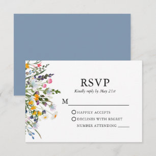Delicate Watercolor Wildflowers Wedding Dusty Blue RSVP Card