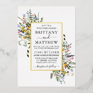 Delicate Watercolor Wildflowers Wedding Gold