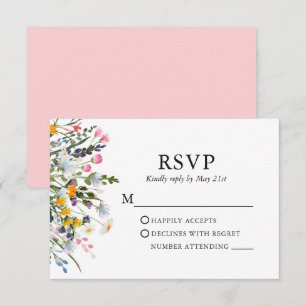 Delicate Watercolor Wildflowers Wedding Pink Blush RSVP Card
