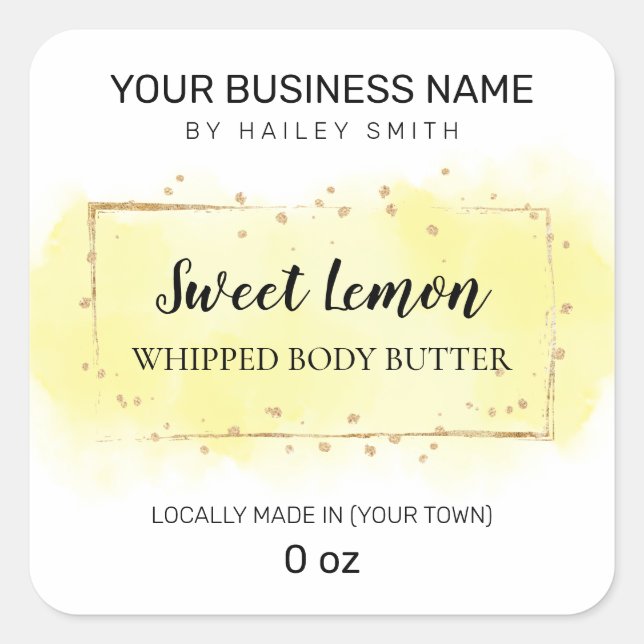 Delicate Watercolor Yellow Whipped Body Butter Square Sticker (Front)