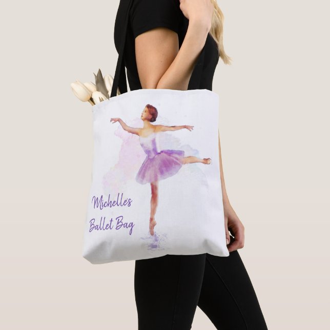 Delicate Watercolour Ballet Dancer - Your Text on Tote Bag (Close Up)