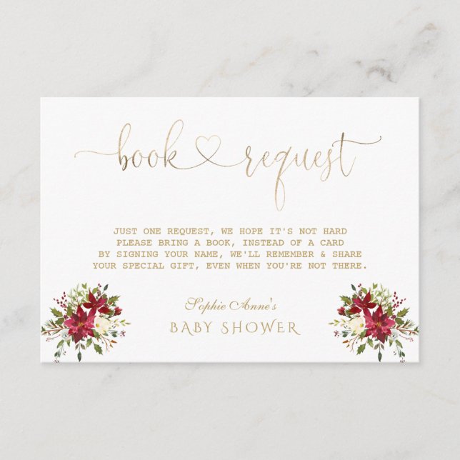 Delicate Watercolour Poinsettia Gold Baby Shower Enclosure Card (Front)