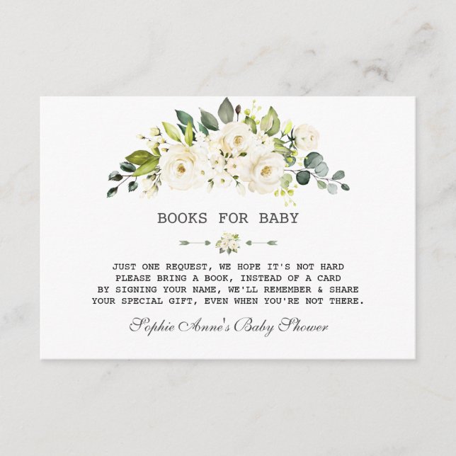 Delicate Watercolour White Floral Baby Shower Enclosure Card (Front)