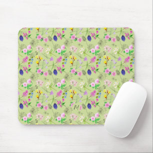 Delicate watercolour wildflowers on green mouse mat