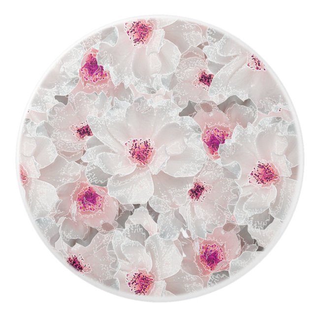 Delicate white and pink floral ceramic knob (Front)