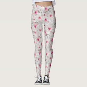 Delicate white and pink floral leggings