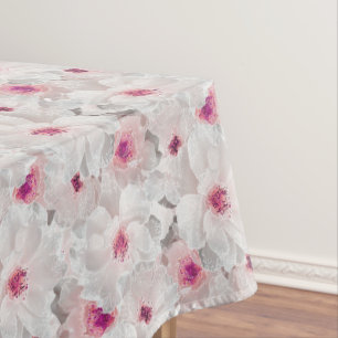 Delicate white and pink floral tablecloth