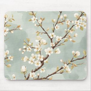 Delicate White Blossom Branch Botanical  Mouse Mat