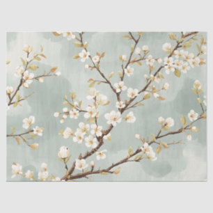 Delicate White Blossom Branch Botanical Tissue Paper