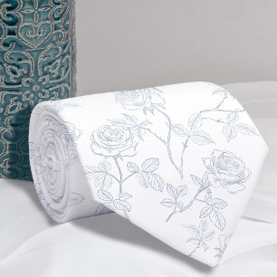 Delicate white blue roses tie
