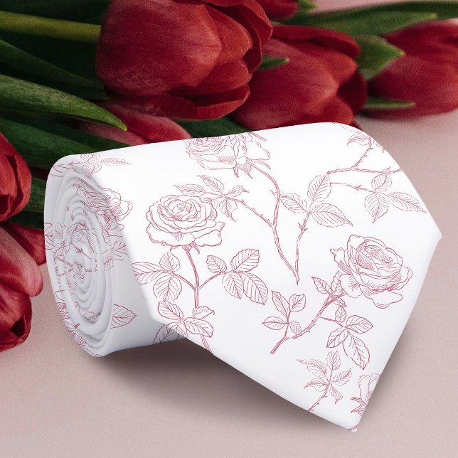 Delicate white burgundy roses tie (Creator Uploaded)