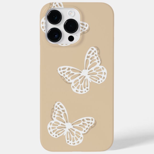 Delicate White Butterfly Design on Beige Case-Mate iPhone Case (Back)