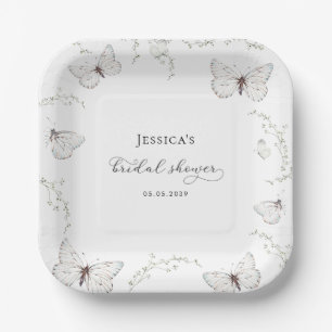 Delicate White Butterfly Garden Bridal Shower Paper Plate