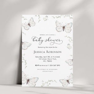 Delicate White Butterfly Garden Girl Baby Shower Invitation