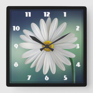 Delicate White Daisy Square Wall Clock