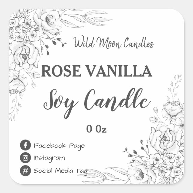 Delicate White Floral Soy Candle Product Labels (Front)