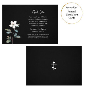 Delicate White Flower Orthodox Christian Funeral   Thank You Card