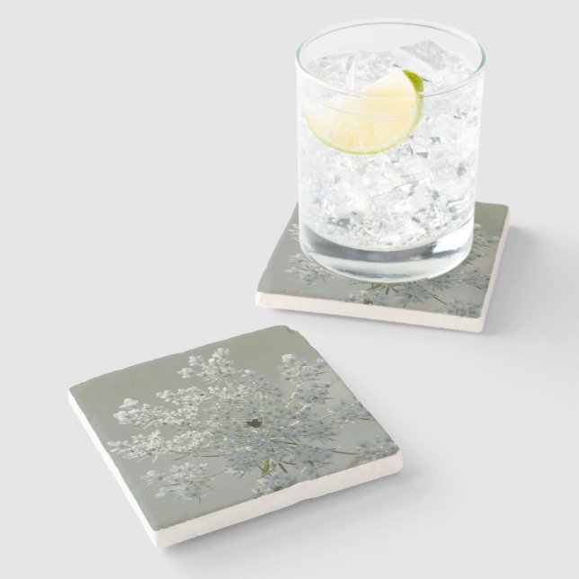 Delicate white flowers stone coaster (Side)