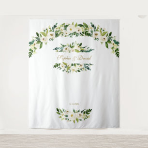 Delicate White Flowers Wedding Photo Booth Prop Tapestry