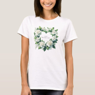 Delicate white gardenia heart wreath Mother's Day T-Shirt